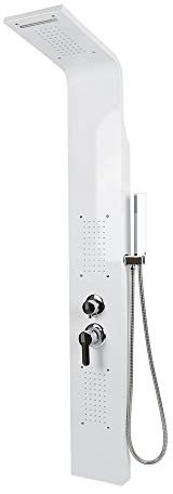 Pannello Doccia 5 In 1 in Acciaio Inox con Soffione, Colonna Doccia Idromassaggio a Pioggia e Doccetta [Classe di efficienza energetica A]Funzioni in 304 Acciaio Inox,20 x 7 x 140 cm (bianco)