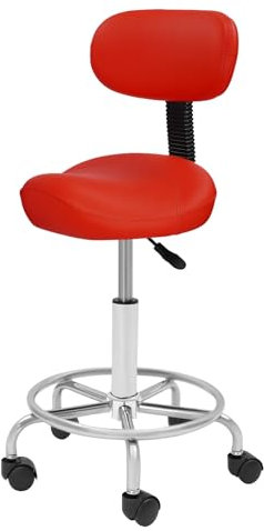 CHIMHOON Rollhocker Höhenverstellbarer Arbeitshocker, 360° schwenkbarer Salonhocker mit Rückenlehne, Ø40 x 45-59 cm, Belastbarkeit 150 kg (Rot)