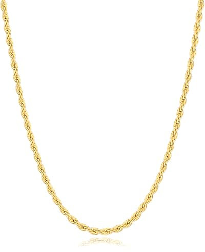 Andsion Italienische Qualität, 14 Karat vergoldete Kordelkette für Herren, 3 mm, 4 mm, Diamantschliff, Edelstahl-Halskette für Herren, stabile und nicht anlaufende Kordelkette, Herren-Schmuck,