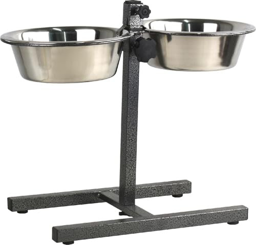 Double Dog Bowl with Stand 16cm Adjustable Height 30cm Non-Slip 2 Bowls Dishwasher Safe Stainless Steel Pet Feed Diner Set for Dog Cat