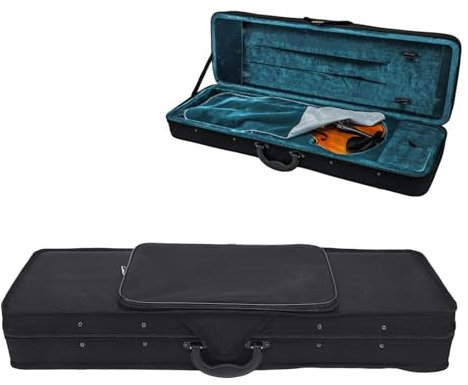Oreilet Geigenkoffer in 3/4 Größe, Samtfutter, Leichter Geigen-Reisekoffer, Geigenkasten mit Riemen, Geigen Tragetasche, Länglicher Geigenkasten, Hartschalen Geigenkasten, Schwarz