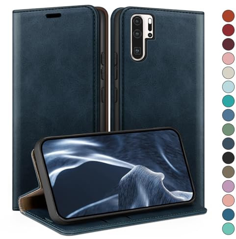 HUOUH für Huawei P30 Pro Hülle mit RFID Schutzhülle aus Lederhülle Handyhülle,Kartenfach Leder ständer Handy hülle,360 Grad Schutz Cover für Huawei P30 Pro Klapphülle Wallet Case Dunkelblau