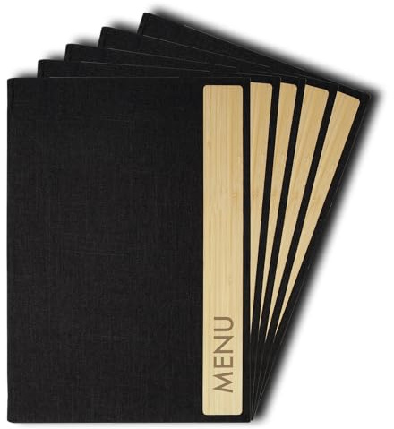 SIGEL Menu Cover 24 x 34 cm - pack of 5 | SM220, Bamboo, 2 pockets for 8 sheets, elastic binding, dark grey/beige