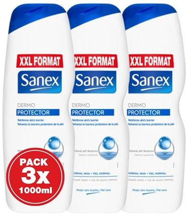 Sanex Cuidado Experto Protector Gel de Ducha - PACK 3 x 1000 ml - Fórmula con Prebiótico Natural, Fortalece la Barrera Protectora de la Piel, 12H Hidratación, 0% Sulfatos, para Todo Tipo de Piel