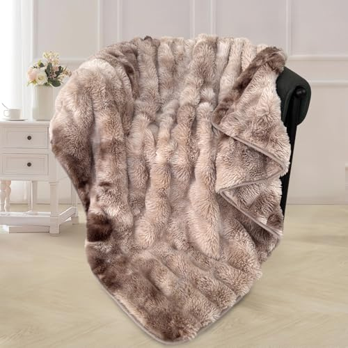 Bcareself Kunstfelldecke, zweiseitig, ultraweich, flauschig, wendbar, flauschig, flauschig, Überwurfdecke für Damen und Herren, doppelseitig, Ombré-Kunstfell, dick, Minky-Decke für Couch, Bett