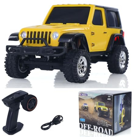 wheelfun 1/36 RC Geländecrawler mit 4x4 Allrad | Komplettes leichtes RTR Offroad-Modell mit 2,4-GHz-Funksteuerung und mitgelieferter kompakter Batterie für Geländefahrten