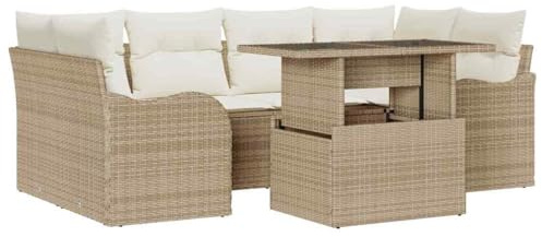 vidaXL Gartensofa-Set 7 STK. 6-Sitzanzahl Beige Poly Rattan, Garten und Terrasse, modernes Lounge-Mobiliar, modulares Sofa-Set, stilvolle Sitzgruppe