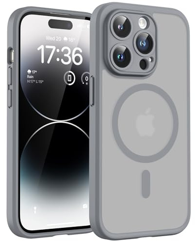 TOCOL für iPhone 14 Pro Hülle, Kompatibel mit MagSafe, Grau | Vollständiger Kameraschutz Handyhülle, Eingebauter Magnetring Case, Militärschutz Stoßfest Kratzfest Haltbarkeit Phone Cover