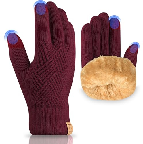 UKNOWISA Winterhandschuhe Damen, Fleece Futter Touchscreens Thermohandschuhe Strickhandschuhe Wollhandschuhe für Damen und Herren