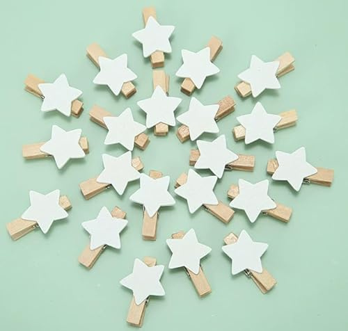 HERZWILD 100pcs Sternen Wäscheklammer Holz F. Adventskalender Weiß Weihnachten Holzklammern zum Foto Kleine Handwerk klammern für Party Weihnachten Dekoration Hochzeit (white)
