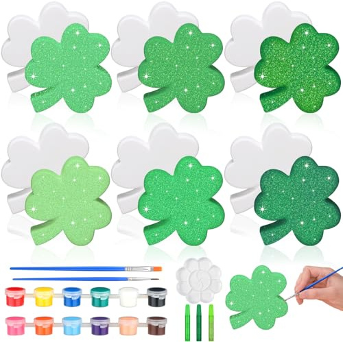 Bucherry 6 Sets St. Patrick's Day Gifts Paint Your Own Ceramic Shamrock