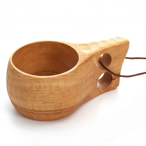 JINYOMFLY Holztasse Holztassen Große 250ml, Kuksa Holztasse Kaffeetasse aus Holz, Camping Holzbecher Tragbar, Kuksa Becher Holz für Picknick, Wandern oder als Geschenk
