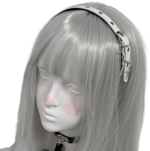 Btgghytr Stirnband für Damen und Mädchen, Punk-Ösen, Kreuz-Design, Leder-Stirnband für Damen, für den täglichen Gebrauch, Cosplay, 2000er Jahre