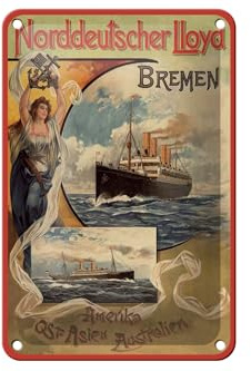 Femer Blechschild Reise 12x18 cm Norddeutscher Lloyd Bremen Schiffe Schild