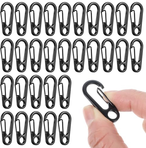WJIAAA 30 Pcs Tiny Carabiner Clip, 1.2 Inch Small Black Carabiner with Spring Snap Hook, Zinc Alloy Keychain Hooks for Backpack, Hiking & Camping Gear (Black)