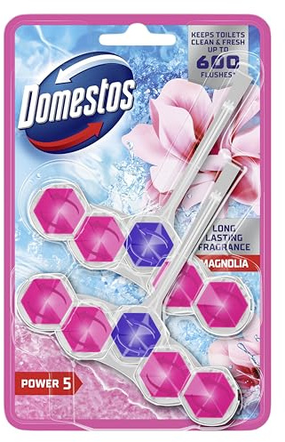 Domestos Power 5 Magnolia Toilet Rim Blocks 2x 50 g toilet freshener with a long-lasting fragrance clean and freshen for up to 300 flushes (Pack of 4)