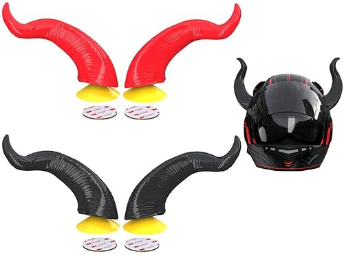 Abiyou Motorrad Helm Hörner, 4 Stück Saugnapf Horn Helm Dekoration, Motorrad Helm Dekoration, Motorradhelm Devil Demon Horn, Helm Hörner Motorradhelm Ohren, für Helme (Schwarz + Rot)