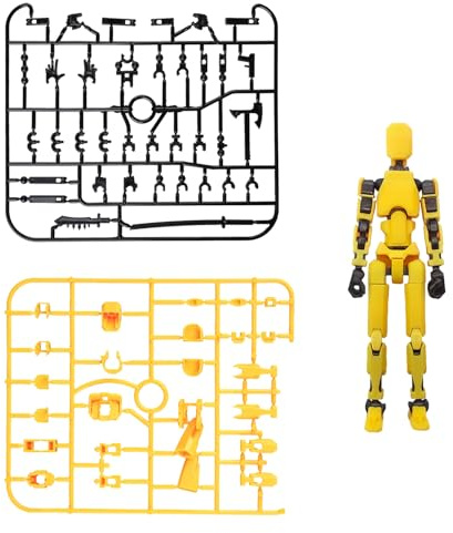 wellrun T13 Action Figure Set,3D Printed Multi-Jointed Robot Toy,Fully Movable Action Figures with Weapons & Hand Accessories,Desktop Decorations for Game Lovers,Robot Collectors(Yellow)