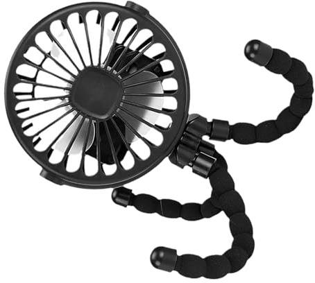 Drfeify Kinderwagen-Ventilator, Batteriebetriebener Tragbarer Clamp/Holder-On-Ventilator, Flexibles Stativ-Design, Ideal für Babyautos und den Außenbereich (BLACK)