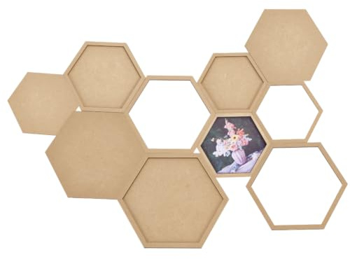 PH PandaHall 5 Sets MDF Sechseck Rahmen, Kunst Foto Rahmen Leere Holzplatten Bretter Wabe Ausschnitt Rahmenverzierung für Zuhause Büro Laden Wand Kunst Dekoration Malerei Mosaik Kreuzstich, 5 Größen