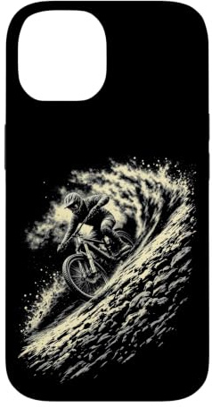 Hülle für iPhone 14 Dynamischer Mountainbiker, der durchs Wasser spritzt