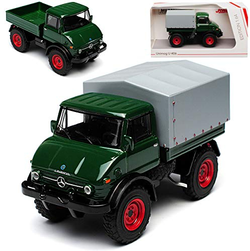 Schuco Mercedes-Benz Unimog Pritsche mit Aufbau U406 Grün 1977 LKW Truck 1/64 Modell Auto