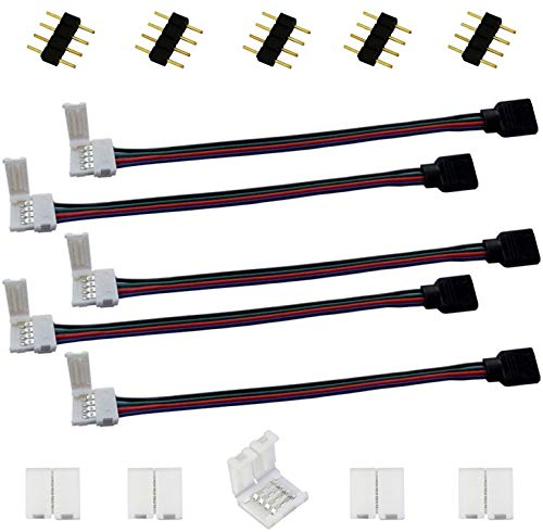RGB 5050 LED Schnellverbinder 4 polig Verbindungskabel Anschlusskabel LED Stripe Verbinder Verlängerung Adapter Eckverbinder für 10mm Breit RGB 5050 LED Streifen zu LED Strip oder LED Controller-17cm