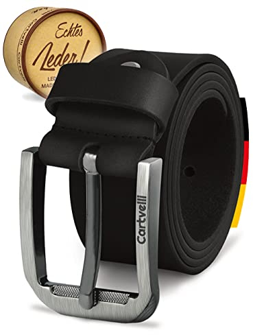 Cartvelli Premium Ledergürtel Herren Schwarz 85cm Made in Germany mit Geschenkbox Echt-Leder Herrengürtel Vollleder Jeansgürtel breiter Leder Gürtel 40mm Anzug jeans chino pants M19s-85