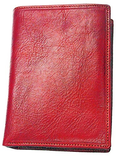 Charmoni - Max - Grand Portefeuille - Portefeuille Homme - Anti piratage Protection RFID Blocage - 4 Volets - Cuir Vachette - 22 Carte Bleu - Rangement complèt (Cuir Vache Collet, Rouge)