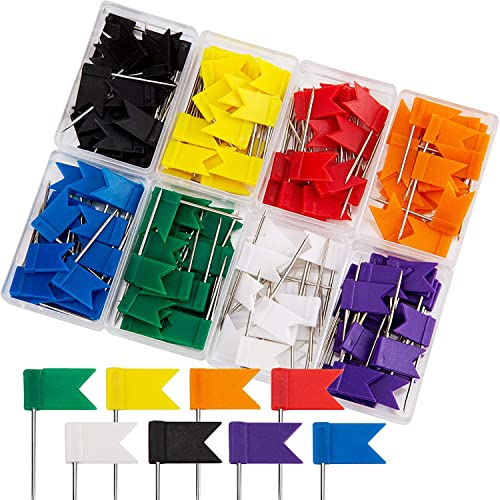 AIEX 160 Pcs Colored Flag Push Pins Travel Map Tacks Marking Pins, 8 Assorted Colors Map Thumb Tacks Plastic Head with Steel Point for Cork Bulletin Board(35mm) at Home Office and School
