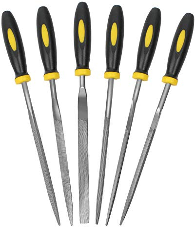 KALIM - Juego de limas de agujas de 5,5 pulgadas, 3 mm de diámetro, acero al carbono con asa, apto para metal, madera, vidrio, plástico, cuero, joyería