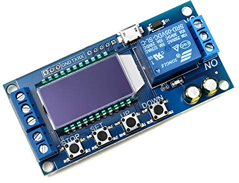 QWORK® Zeitverzögerungsrelais, Zeitrelais,Relais-Modul, DC 6–30 V, einstellbarer Auslöser-Verzögerungsschalter, Steuerung mit LCD-Display, unterstützt Micro-USB-5-V-Netzteil