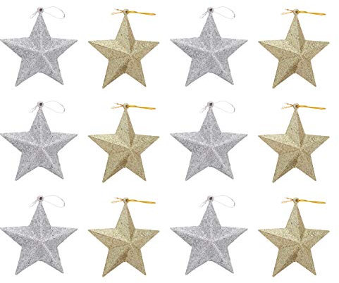 TOYANDONA 12pcs Weihnachten Stern Anhänger Golde Silber Stern Glitzernde Sterne Hänger Weihnachten Deko Weihnachten Kamin Deko für DIY Weihnachtsbaum Tannenschmuck Christbaumschmuck