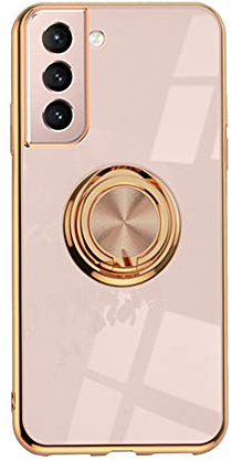Handyhülle Kompatibel mit Samsung Galaxy S21 Plus Hülle Silikon TPU Ultra Dünn Case mit 360 Grad Ring Ständer Bumper Schutzhülle Fingerhalter Magnetische Autohalterung Stoßfest Cover (Rose Golden)