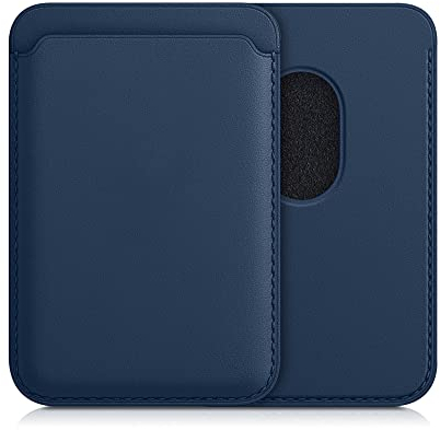 kwmobile Porte Carte Compatible avec Apple iPhone 16/15 / 14/13 / 12 Series - Porte-Cartes de crédit magnétique en Similicuir Compatible avec MagSafe - Bleu foncé