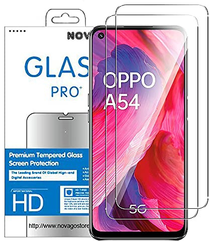 NOVAGO Compatible avec Oppo A54 5G, A74 5G - Pack de 2 Films en Verre trempé Ultra résistant Anti Choc et Anti Explosion d'écran (Transparent)