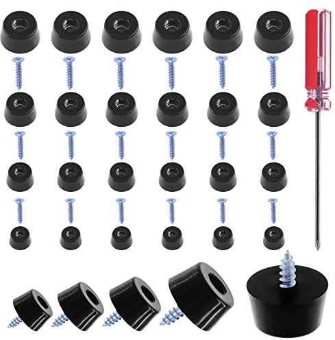 Rustark 48 Set 4 Größe Schwarz Gummifüße Stoßfänger Gummipuffer Möbelfüße mit passenden Schrauben und 1 Bonus Schraubendreher für Möbel Schrank Tische Stuhl
