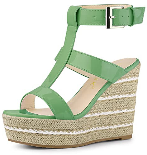 Allegra K Sandalias De Cuña con Plataforma Y Tiras Tipo Alpargata para Mujer Verde 38