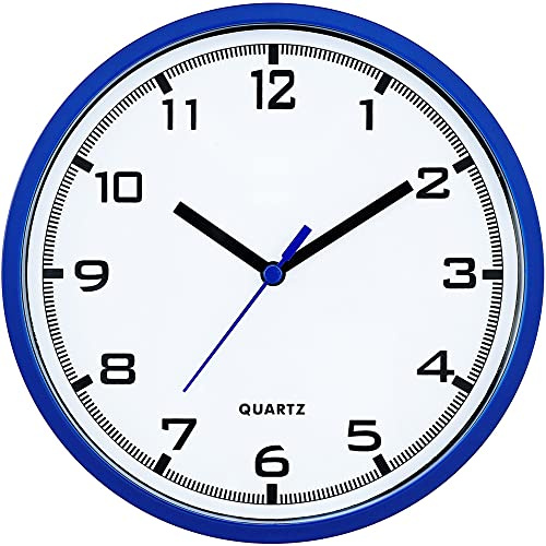 MPM Quality Design Wanduhr, Moderne Uhr, Wand-Deko aus Kunststoff, Blau/Weiß, Quarz-Schrittmotor, das ideale Accessoire für jeden Raum im Haus: Wohnzimmer, Schlafzimmer, Küche, Büro, Größe: ∅ 200 mm