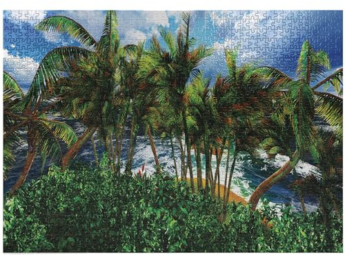 ABAKUHAUS hawaiisch Puzzle, Hawaii-Insel Palme, Heirloom-Qualität lustige Aktivität für die Familie langlebiger Karton, 1000 Stücke, Grün, Blau, Braun