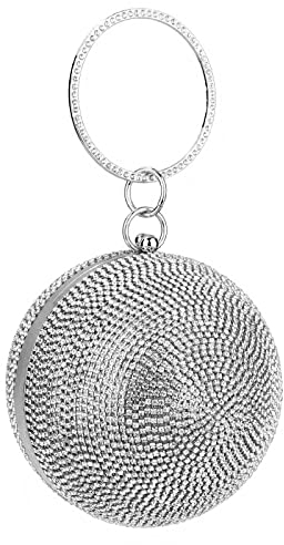 CORIOS Abendtasche Strass Damen Runde Kugel Diamant Clutch Bag Klein Tasche Schultertasche Abnehmbarer Kette Handtasche Umhängetasche für Hochzeit Abendparty Tanzparty Bankett Geburtstag Silber