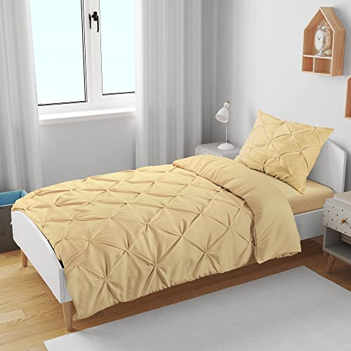 K&A Pintuck Pinch Plissee Bettbezug Bettwäsche mit Kissenbezug 80 x 80 cm mit Reißverschluss, pflegeleicht, maschinenwaschbar, weiche Mikrofaser-Bettwäsche (Beige - 135x200 cm)