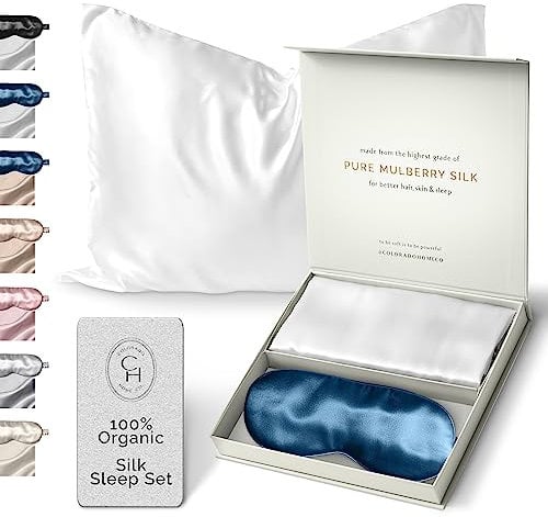 Mulberry Silk Pillowcase Set - Queen Size, Midnight Blue Sleep Mask Included