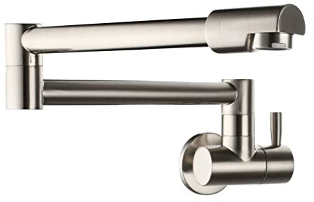 Topffüller für die Wandmontage, Einhand-Küchenarmatur aus massivem Messing, 360 ° drehbare Doppelgelenk-Schwenkarm-Armaturen, Spülbeckenarmaturen, gebürstetes Nickel