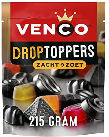 Venco Droptoppers Zacht & Zoet Lakritz-Mix 210g I Mischung mit Lakritz und Fruchtgeschmack I Süße und Weiche mix aus holländische lakritz I Holland Drop Dropjes Weich und Süß