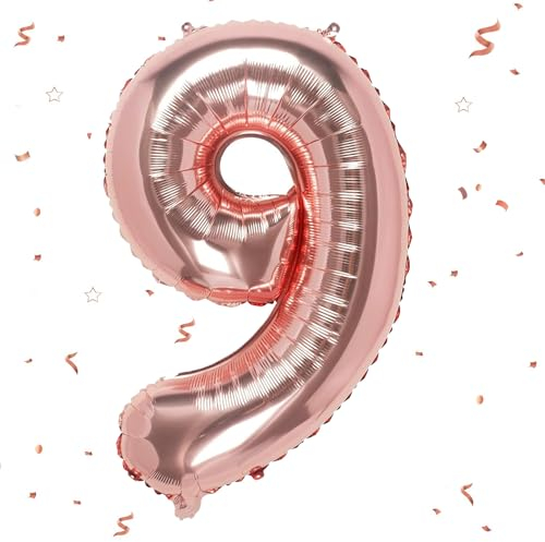Luftballon 9. Geburtstag,Zahlen 9 Luftballon Rosegold, 40 Zoll XXL Roségold Folienballon Hell Pink Zahlenballon 9 Helium Ballon, Luftballon 9. Geburtstag für 9 Jahre Geburtstagsdeko Junge Mädchen