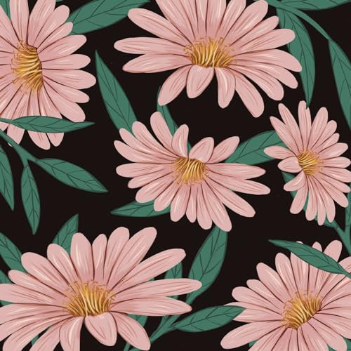 VOLEAAR Papier Peint Bohème Vintage à Motif Floral, Imperméable et Amovible pour Comptoir - Marguerite Noire, Rose, Vert, 44,5