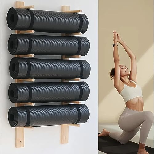 Yogamattenhalter aus Holz, Wandhalterung, stilvoller und platzsparender Wandhalter für Schaumstoffrolle, perfekter Fitness-Organizer für Zuhause, Fitnessstudio, Schule oder Büro