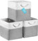 OrganiHaus 28x28 Cube Storage Bins Set of 3, Fabric Cube Baskets for Storage Shelves, Foldable Storage Cubes for Kallax Organizer Cube Bins w Rope Handles, Cubby Bins for Nursery Decor, Grey/White