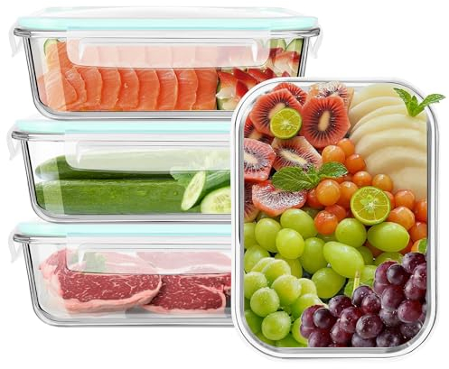 LXUDN Frischhaltedosen Glas mit Deckel 8 Stück(4 Behälter + 4 Deckel) - Glasbehälter mit Deckel Mikrowellengeschirr Glas, Spülmaschinen & Gefrierschrankfreundlich - Meal Prep Boxen Glas Lunchbox Glas
